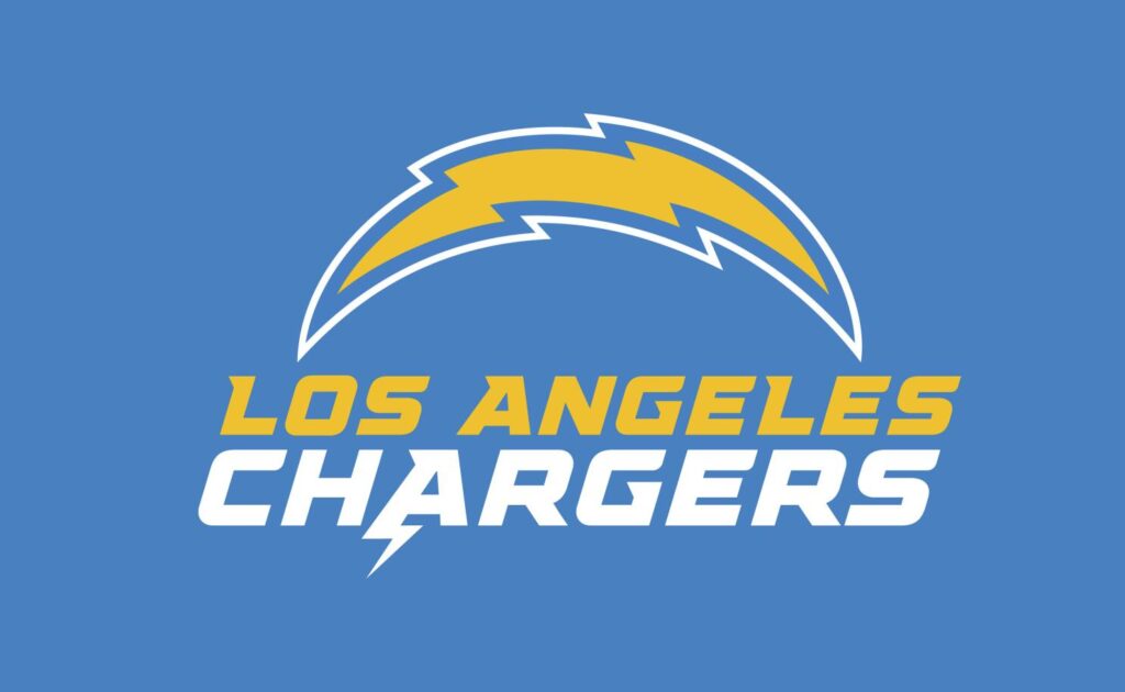 Los Angeles Chargers logo with a lightning bolt on blue background.