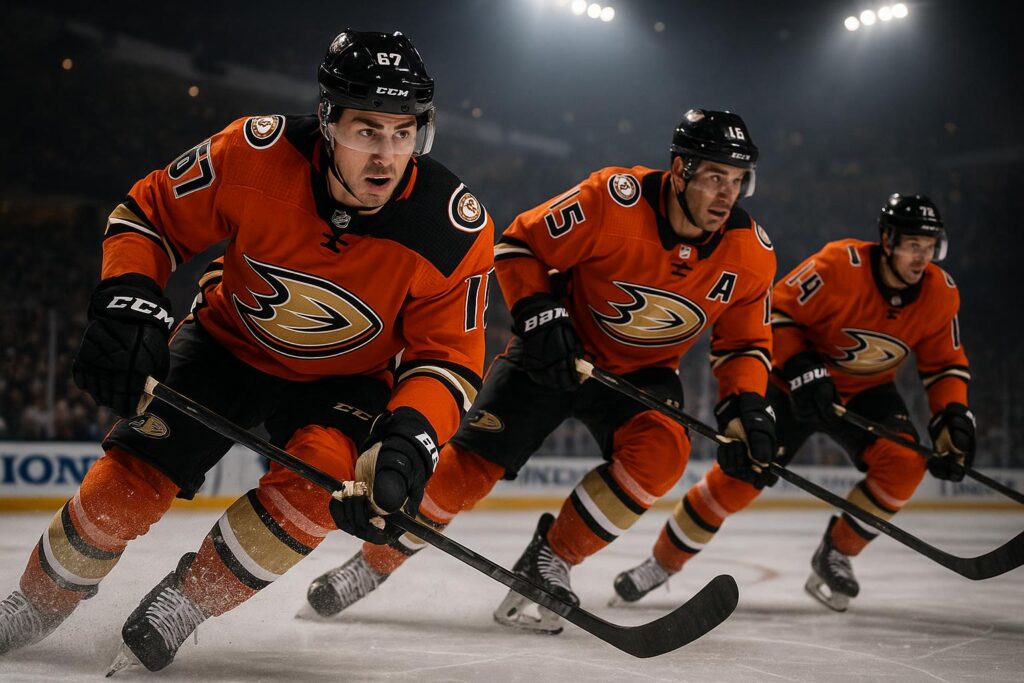 Anaheim Ducks players in action during game