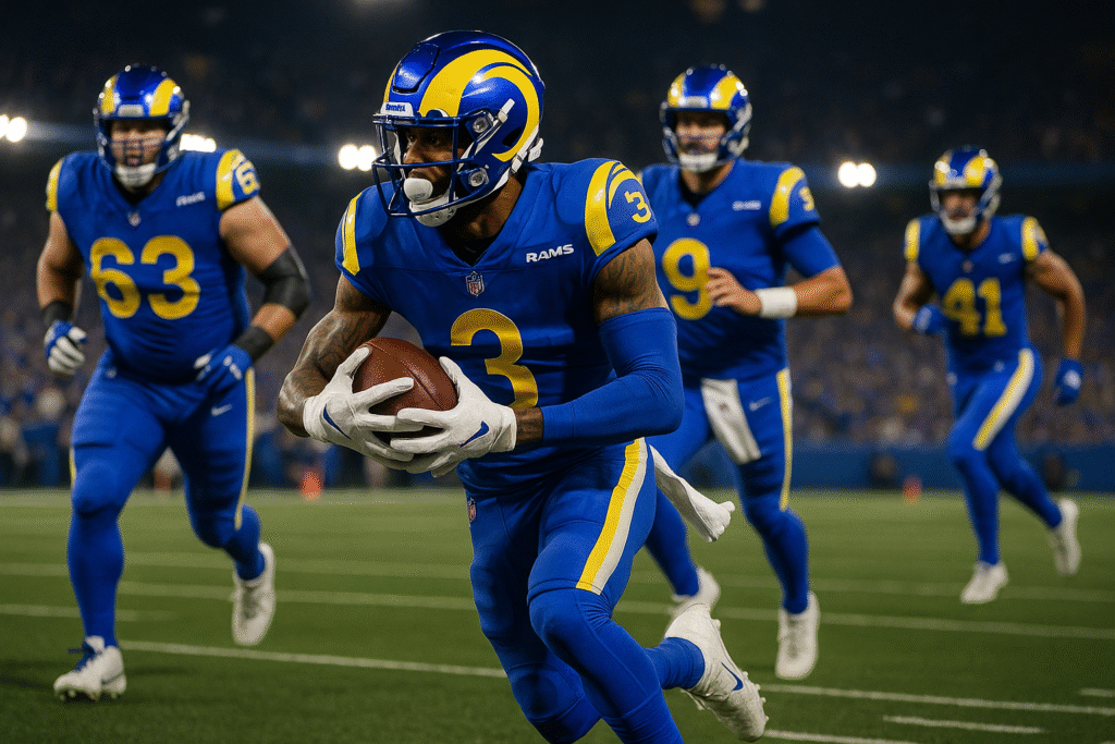 Los Angeles Rams players celebrating during game action