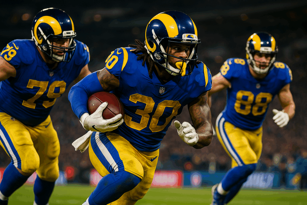 Football player running with the ball in a game.