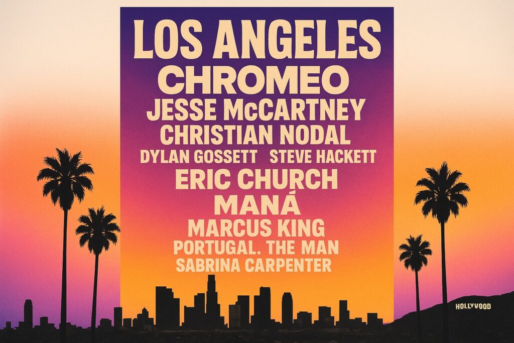 Los Angeles music festival poster featuring various artists and bands.