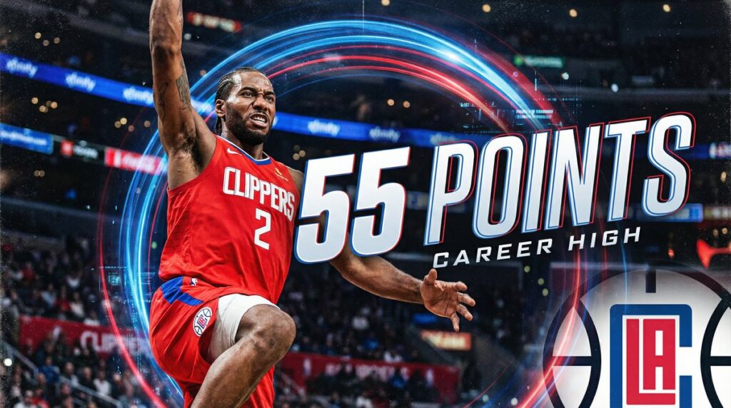 NBA player scores 55 points in a career game.