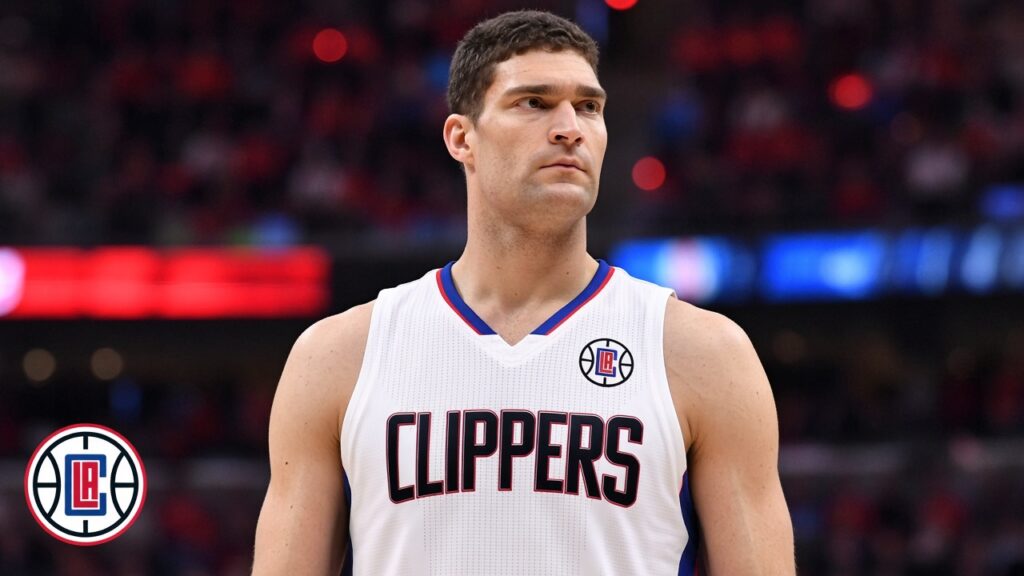 Brook Lopez Clippers featured — red/blue branding, Clippers logo, arena lighting, center depth theme