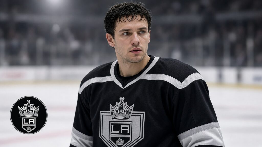 Photoreal LA Kings featured image with crown logo, Panarin Byfield Kempe Crypto.com preseason