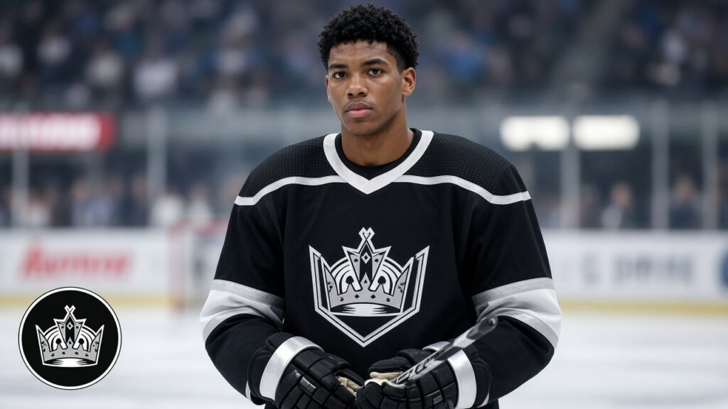 Photoreal LA Kings featured image with crown logo, preseason Utah / Anaheim camp story